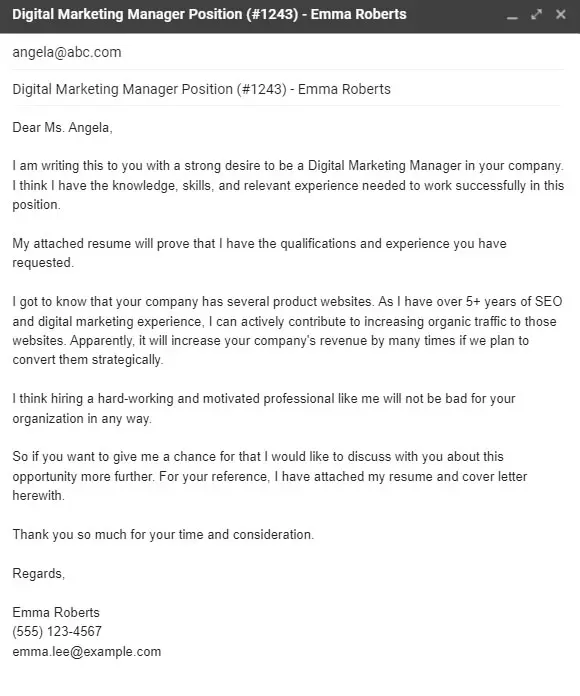 email cover letter example