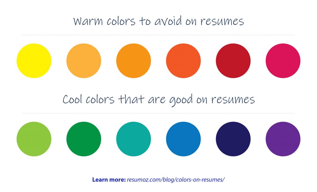 warm colors to avoid on resumes and alternative cool colors