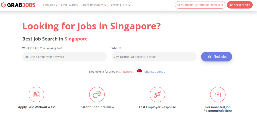 Singapore job search website - GrabJobs