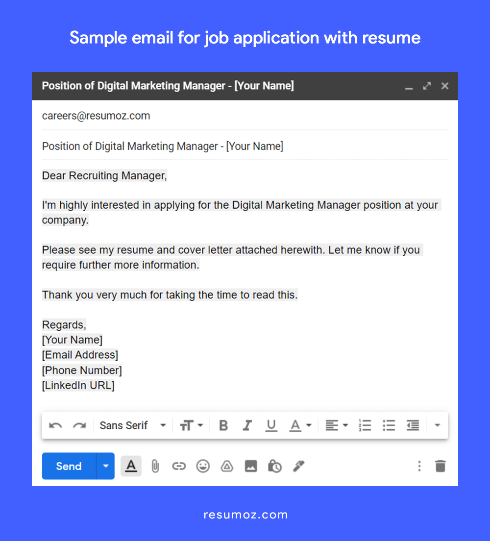 sample of email for sending resume
