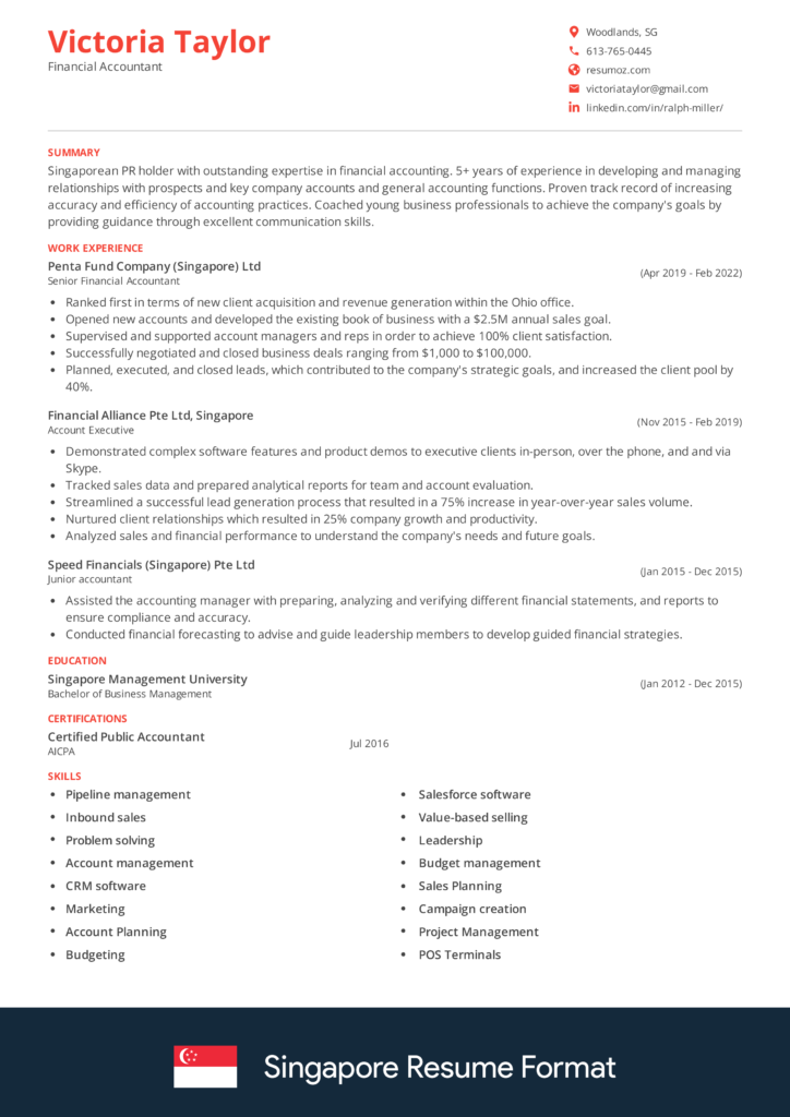 Singapore resume format